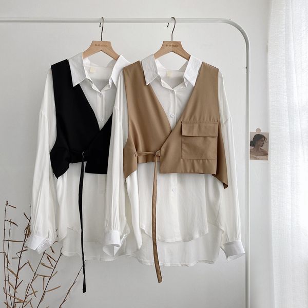 autumn new fashion all-match solid color slimming shirt + pocket vest jacket two-piece suit women, Black;brown
autumn new fashion all-match solid color slimming shirt + pocket vest jacket two-piece suit women, Black;brown