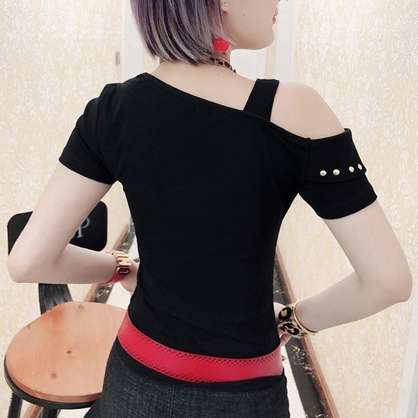 2021 summer korean clothes t-shirt fashion skew collar rivet off shouder women ropa mujer cotton shirt tees new t06209 aliz, White
2021 summer korean clothes t-shirt fashion skew collar rivet off shouder women ropa mujer cotton shirt tees new t06209 aliz, White