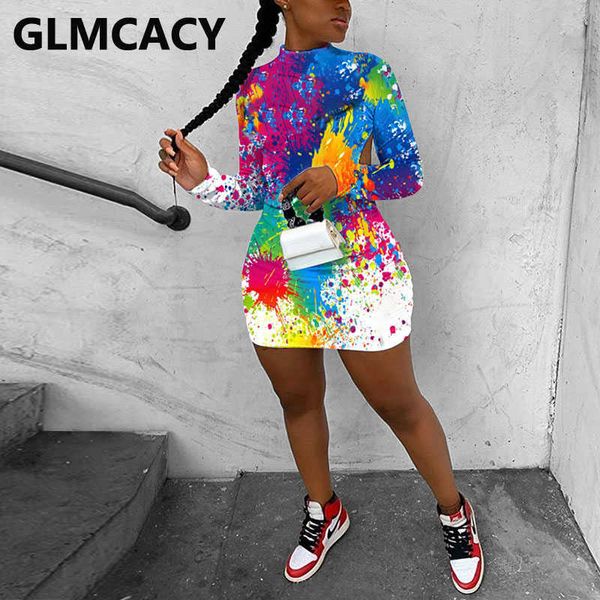 women long sleeve painting printed dress open back bodycon mini dress 210702, Black;gray
women long sleeve painting printed dress open back bodycon mini dress 210702, Black;gray