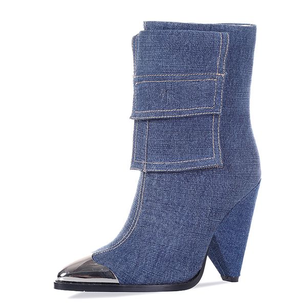 winter denim ankle boots botas mujer western cowboy boots women runway design fringe metal rivets studded wedges high heel, Black
winter denim ankle boots botas mujer western cowboy boots women runway design fringe metal rivets studded wedges high heel, Black