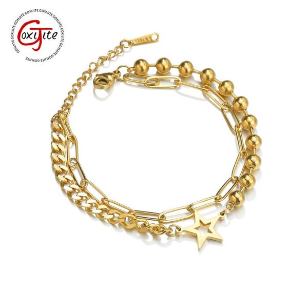 link, chain goxijite fashion double layer bracelet for elegant women stainless steel gold hollow star adjustable jewelry gift, Black
link, chain goxijite fashion double layer bracelet for elegant women stainless steel gold hollow star adjustable jewelry gift, Black