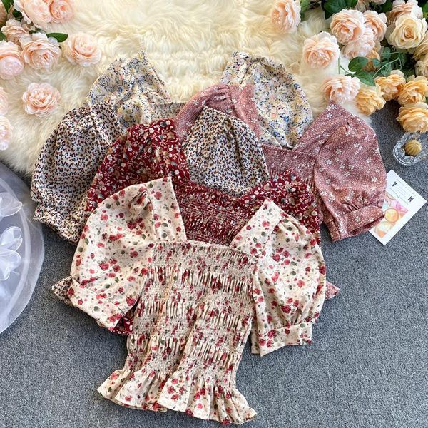 women fashion retro sweet flower print short square collar sleeve loose elastic wood ear blouse r419 women's blouses & shirts, White
women fashion retro sweet flower print short square collar sleeve loose elastic wood ear blouse r419 women's blouses & shirts, White