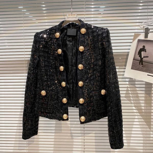 women's suits & blazers 2021 winter tweed sequined metal buckle quilted thick suit jacket, White;black
women's suits & blazers 2021 winter tweed sequined metal buckle quilted thick suit jacket, White;black