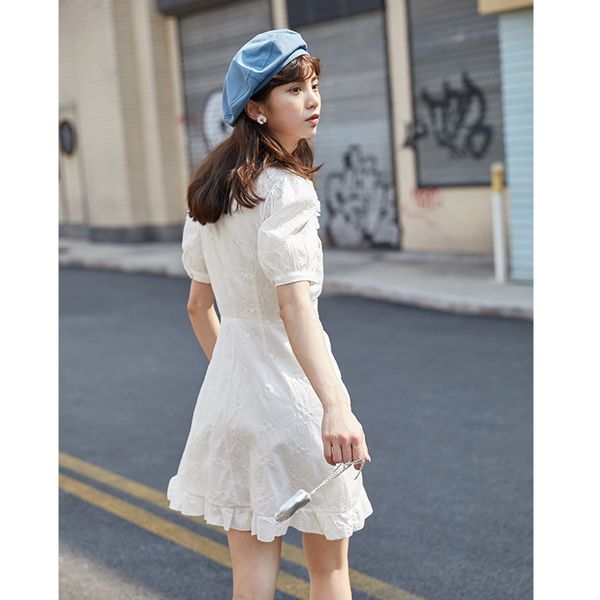 2021 new white summer mini women cotton v neck jacquard tunic sleeve a line ruffle short 15mq, Black;gray
2021 new white summer mini women cotton v neck jacquard tunic sleeve a line ruffle short 15mq, Black;gray