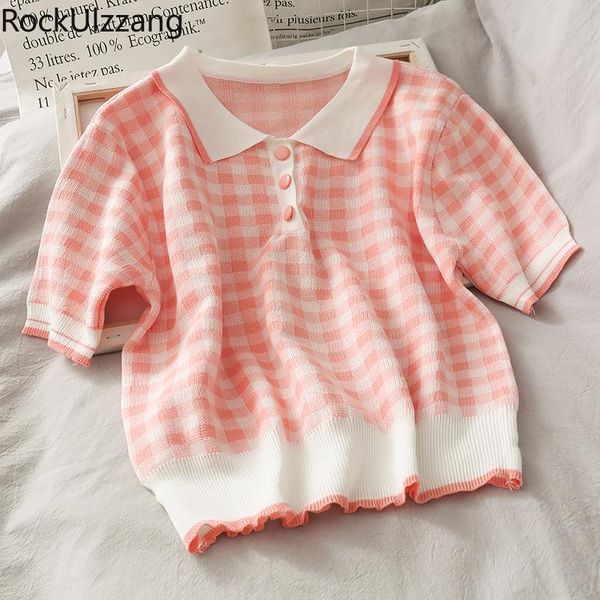 women's t-shirt button turndown neck plaid knit women summer korean cloth fashion aesthetic t shirt simple casual tee knitted tshirt, White
women's t-shirt button turndown neck plaid knit women summer korean cloth fashion aesthetic t shirt simple casual tee knitted tshirt, White