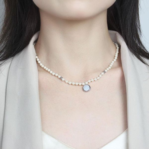 pendant necklaces european and american pearl necklace natural mother shell inlaid women light luxury disc, Silver
pendant necklaces european and american pearl necklace natural mother shell inlaid women light luxury disc, Silver