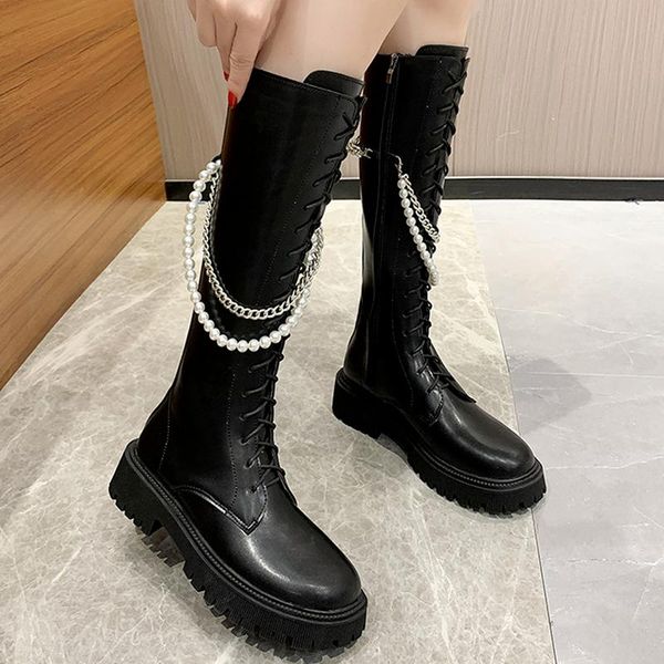 boots 2021 autumn round head fashtion square heel women's casual platform lace-up metal decoration zipper, Black
boots 2021 autumn round head fashtion square heel women's casual platform lace-up metal decoration zipper, Black