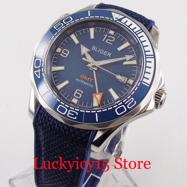bliger tape gmt hand automatic men's watch blue dial rubber strap rotating cap sapphire glass, Slivery;brown
bliger tape gmt hand automatic men's watch blue dial rubber strap rotating cap sapphire glass, Slivery;brown
