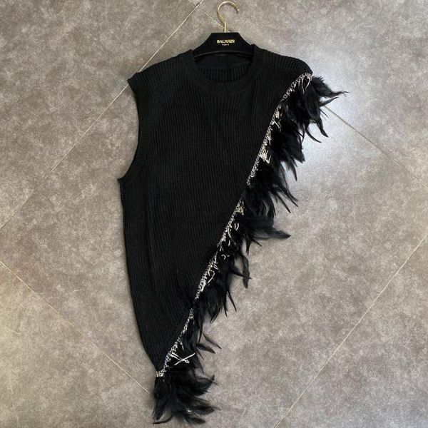 women's vests 2021 women vest irregular feather patchwork knitting woman asymmetry black white autumn winter waistcoats
women's vests 2021 women vest irregular feather patchwork knitting woman asymmetry black white autumn winter waistcoats
