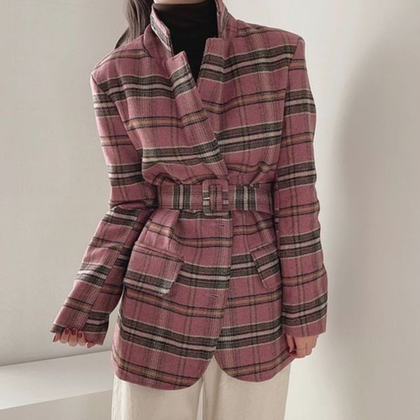 2021 spring female casual turn-down collar long-sleeved minimalist patchwork panelled coffee plaid woolen coat with belt, Black;brown
2021 spring female casual turn-down collar long-sleeved minimalist patchwork panelled coffee plaid woolen coat with belt, Black;brown