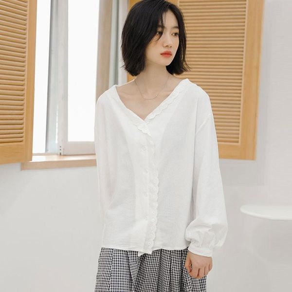 women's blouses & shirts women cotton casual arrival 2021 spring korean simple style v-neck loose ladies long sleeve white w023
women's blouses & shirts women cotton casual arrival 2021 spring korean simple style v-neck loose ladies long sleeve white w023