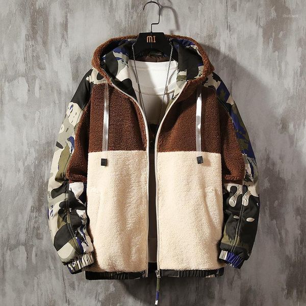 men's cashmere winter jacket fashion wild autumn fleece warm color block camouflage hooded jackets mens clothing, Black;brown
men's cashmere winter jacket fashion wild autumn fleece warm color block camouflage hooded jackets mens clothing, Black;brown