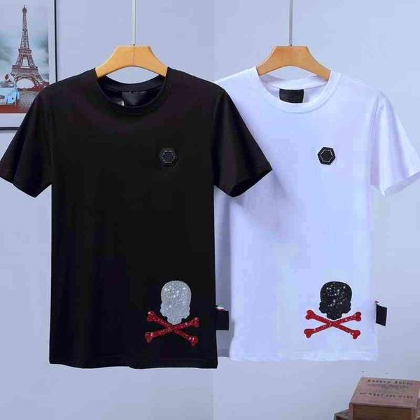 fashion summer men cotton t-shirt logo brand 22ss designer clothes short sleeve shirt shiny diamond round neck pullover t-shirt album plus s, White;black