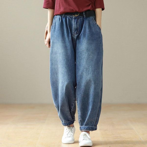 women's jeans nini wonderland autumn 2021 cotton denim casual harem pants spring female do old loose women vintage lantern belt, Blue
women's jeans nini wonderland autumn 2021 cotton denim casual harem pants spring female do old loose women vintage lantern belt, Blue