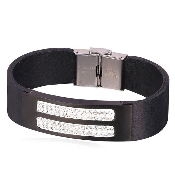 casual style stainless steel bracelet with rhinestone for women men daily black genuine leather bracelet, Golden;silver
casual style stainless steel bracelet with rhinestone for women men daily black genuine leather bracelet, Golden;silver