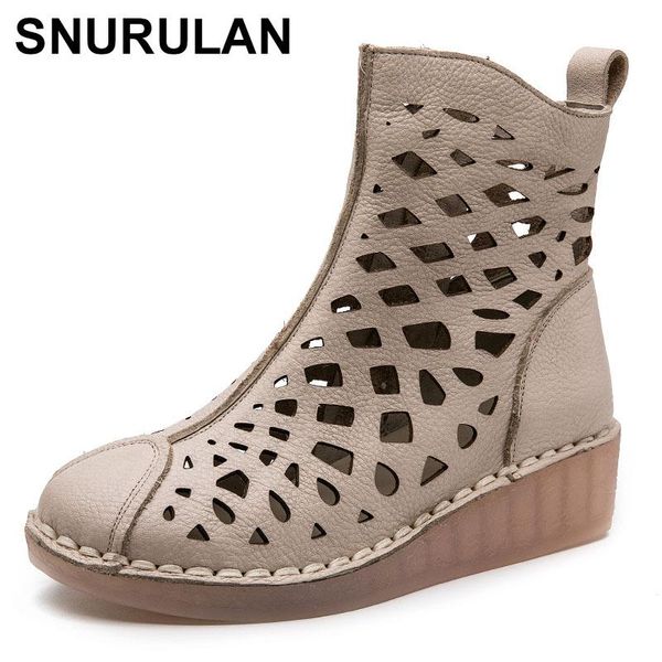 snurulan summer women ankle boots handmade genuine leather hollow out sandals women's shoes wedges soft bottom women boots, Black
snurulan summer women ankle boots handmade genuine leather hollow out sandals women's shoes wedges soft bottom women boots, Black