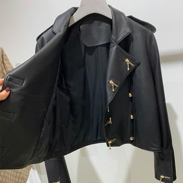 women's leather & faux ladies office brand genuine short jacket women fashion zippers motorcycle coat streetwear personality biker coat, Black
women's leather & faux ladies office brand genuine short jacket women fashion zippers motorcycle coat streetwear personality biker coat, Black