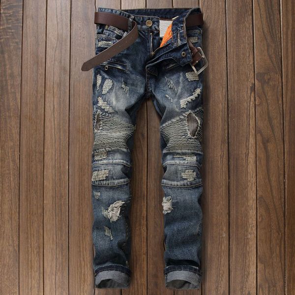 autumn and winter locomotive wrinkle hole patch fashion jeans men's straight slim pants, Blue
autumn and winter locomotive wrinkle hole patch fashion jeans men's straight slim pants, Blue