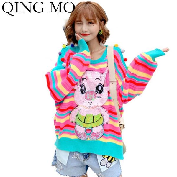 women's sweaters qing mo rainbow striped women pullover sweater 2021 animal winter with sequin lovely colorful zqy1734, White;black
women's sweaters qing mo rainbow striped women pullover sweater 2021 animal winter with sequin lovely colorful zqy1734, White;black