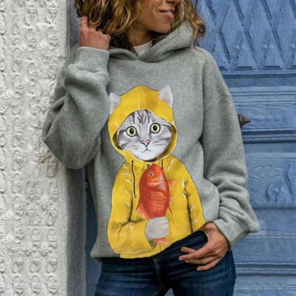 women's hoodies & sweatshirts women winter cat catching fish loose hooded printed pullover casual ladies fashion, Black
women's hoodies & sweatshirts women winter cat catching fish loose hooded printed pullover casual ladies fashion, Black