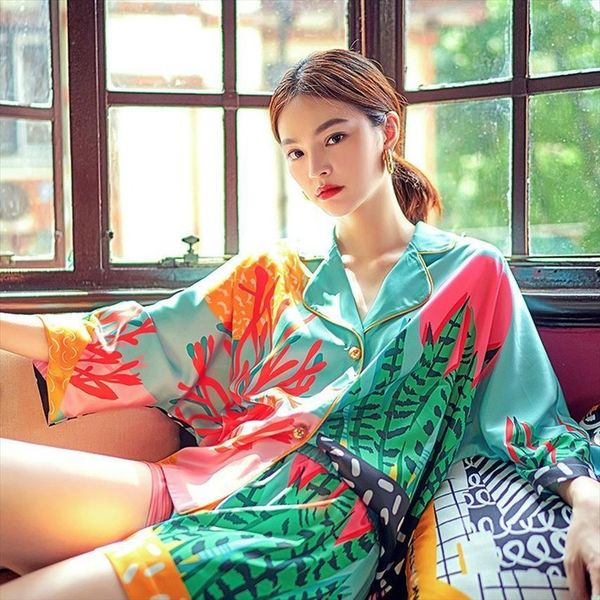 summer satin silk pyjamas womens sleepwears sets short sleeve shorts vintage floral print sleepwear girls casual loose homewear, Black;red
summer satin silk pyjamas womens sleepwears sets short sleeve shorts vintage floral print sleepwear girls casual loose homewear, Black;red