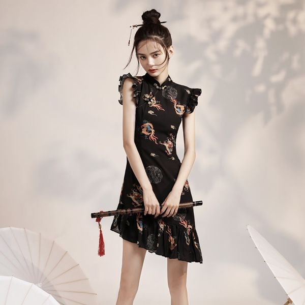 black chinese style dress cheongsam frilled edges sleeveless mermaid dresses for women young girls qipao oriental dress 11314, Red
black chinese style dress cheongsam frilled edges sleeveless mermaid dresses for women young girls qipao oriental dress 11314, Red
