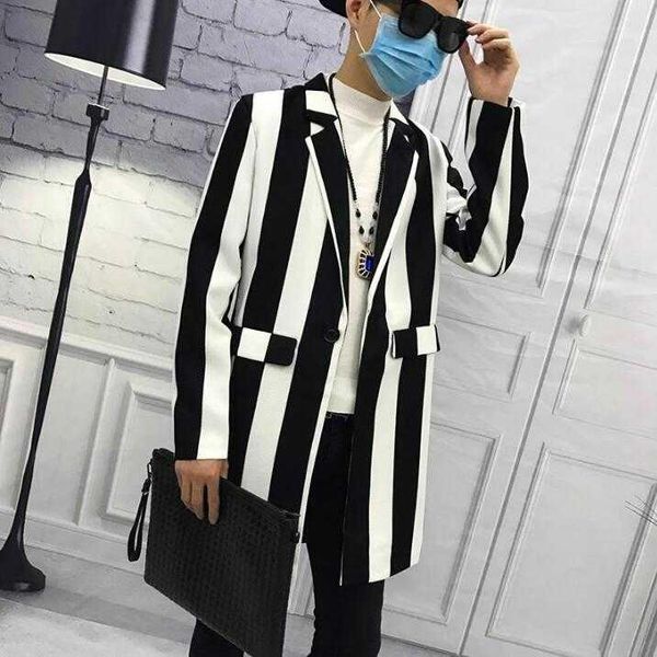 men's suits & blazers 2021 spring thin long windbreaker men striped trend coat slim casual wild handsome hair stylist male clothing, White;black
men's suits & blazers 2021 spring thin long windbreaker men striped trend coat slim casual wild handsome hair stylist male clothing, White;black