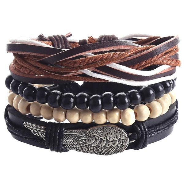 charm bracelets 4pcs/set hippie punk black leather old wing brown wood beads cord knots wrap wide stackable bangles for man, Golden;silver
charm bracelets 4pcs/set hippie punk black leather old wing brown wood beads cord knots wrap wide stackable bangles for man, Golden;silver