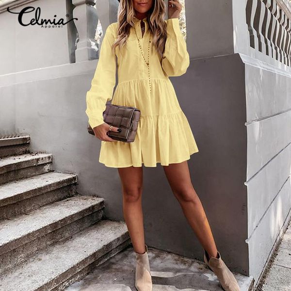 casual dresses celmia 2021 fashion long sleeve sundress women autumn ruffled party mini shirt dress lapel buttons vestidos oversized, Black;gray
casual dresses celmia 2021 fashion long sleeve sundress women autumn ruffled party mini shirt dress lapel buttons vestidos oversized, Black;gray