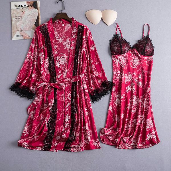 women's sleepwear harajpee 2021 printed pajamas thin ice silk nightgown robe two piece set with brassiere fun underwear lace fashion, Black;red
women's sleepwear harajpee 2021 printed pajamas thin ice silk nightgown robe two piece set with brassiere fun underwear lace fashion, Black;red