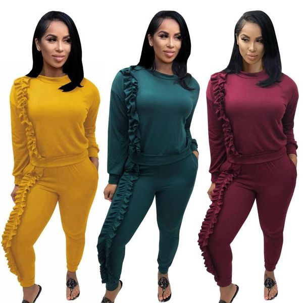 two piece dress autumn and winter fashion women's explosions ruffled thread casual three-color sports suit, White
two piece dress autumn and winter fashion women's explosions ruffled thread casual three-color sports suit, White