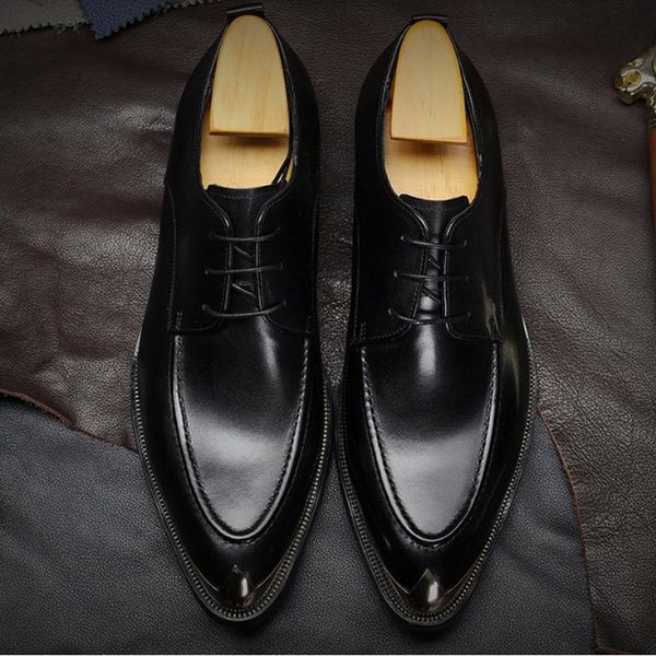 dress shoes men's formal leather derby korean steel toe pointed business wedding first layer cowhide, Black
dress shoes men's formal leather derby korean steel toe pointed business wedding first layer cowhide, Black