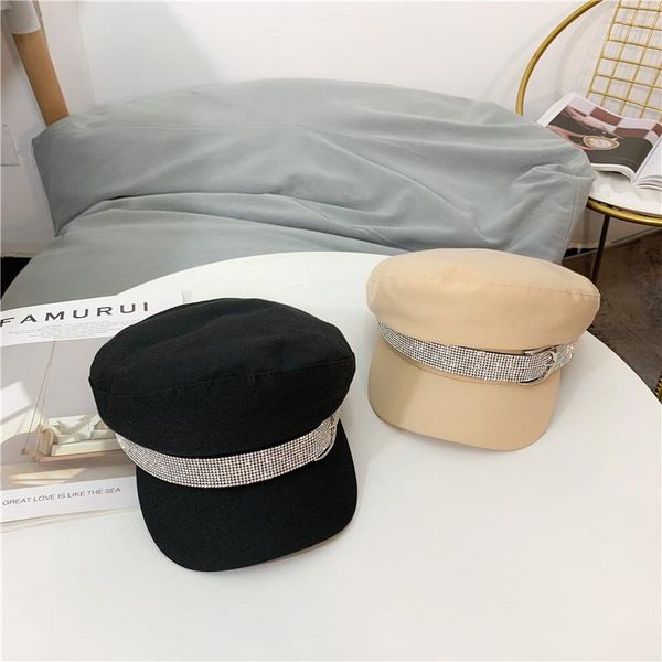 berets hat women korean version of fashion water drill beret autumn thin octagonal hats retro british flat military cap, Blue;gray
berets hat women korean version of fashion water drill beret autumn thin octagonal hats retro british flat military cap, Blue;gray