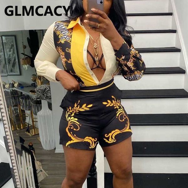 two piece summer vintage suits long sleeve button down shirts blouse & regular shorts set 210702, White
two piece summer vintage suits long sleeve button down shirts blouse & regular shorts set 210702, White