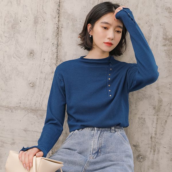 2021 niche curling collar women's new half high neck pullover long sleeve solid color sweater c8w7, White;black
2021 niche curling collar women's new half high neck pullover long sleeve solid color sweater c8w7, White;black