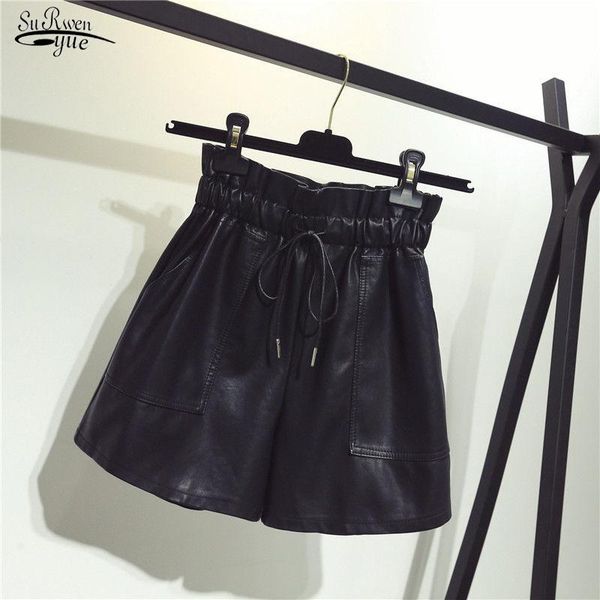 women's shorts 2021 high waist lace up flower bud wide leg leather autumn winter korean loose street black women, White;black
women's shorts 2021 high waist lace up flower bud wide leg leather autumn winter korean loose street black women, White;black