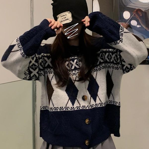 women's knits & tees knitted cardigan loose retro o neck sweater cardigans vintage geometric argyle knitwear casual long sleeve outerwe, White
women's knits & tees knitted cardigan loose retro o neck sweater cardigans vintage geometric argyle knitwear casual long sleeve outerwe, White