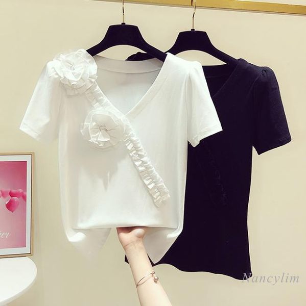 women's t-shirt floral v neck t shirt women 2021 summer fashion sweet three-dimensional flower short -sleeve cotton t-shirts casual sli, White
women's t-shirt floral v neck t shirt women 2021 summer fashion sweet three-dimensional flower short -sleeve cotton t-shirts casual sli, White