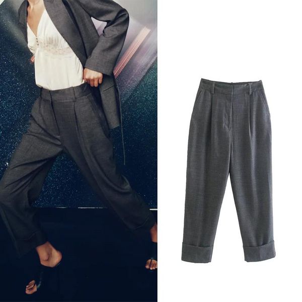 women's pants & capris ladies trouser suits za 2021 casual loose high waist rolled pocket wide leg zar fashion office lady 9-point, Black;white
women's pants & capris ladies trouser suits za 2021 casual loose high waist rolled pocket wide leg zar fashion office lady 9-point, Black;white