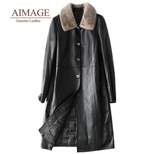 women's fur & faux genuine mink collar coat real 90% leather jacket down lining long sheepskin black outwear py180
women's fur & faux genuine mink collar coat real 90% leather jacket down lining long sheepskin black outwear py180