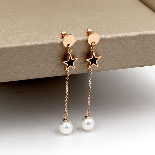 dangle & chandelier fashion jewelry black pentagram chain pearl rose gold long stud earrings titanium steel for women gifts wholesale, Silver
dangle & chandelier fashion jewelry black pentagram chain pearl rose gold long stud earrings titanium steel for women gifts wholesale, Silver