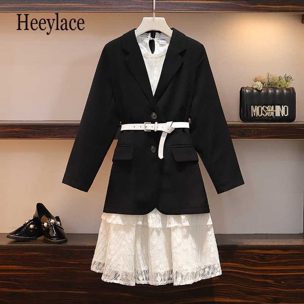 lace dress two-piece women set 2019 aummer new fashion black blazer and elastic waist white lace cake dress sets with belt y1006, Black;gray
lace dress two-piece women set 2019 aummer new fashion black blazer and elastic waist white lace cake dress sets with belt y1006, Black;gray