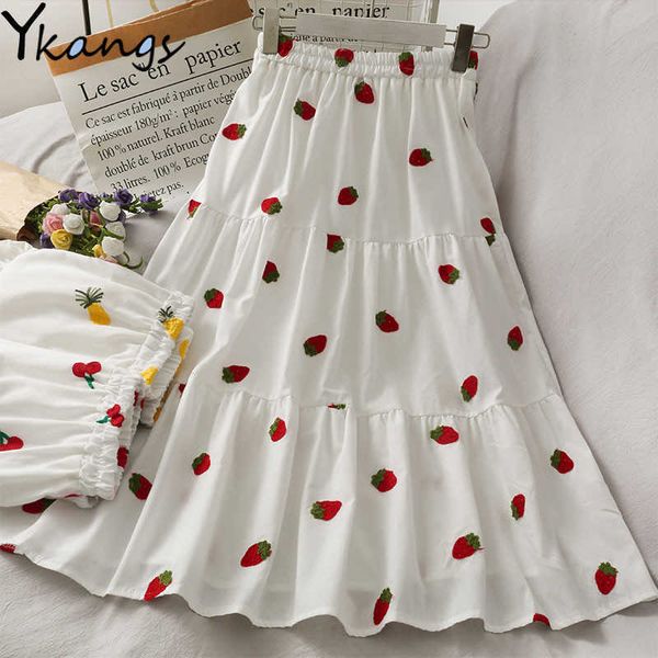 cotton and linen sweet strawberry embroidery stitching pleated skirt women's korean elastic high waist a-line long skirt 210619, Black
cotton and linen sweet strawberry embroidery stitching pleated skirt women's korean elastic high waist a-line long skirt 210619, Black