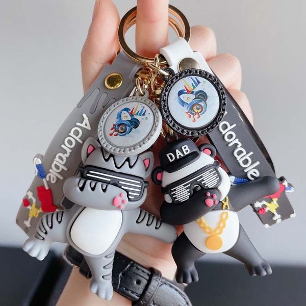 key chain cartoon cute hip-hop dance cat car couple bag pendant creative small gift accessories, Silver
key chain cartoon cute hip-hop dance cat car couple bag pendant creative small gift accessories, Silver