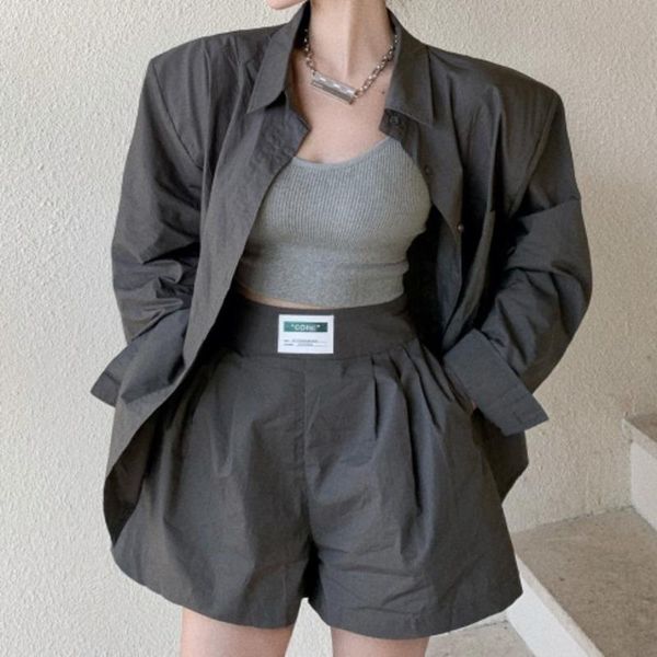women's tracksuits 2021 wide shoulder sunscreen clothes long sleeve loose shirt+high waist leg shorts casual two piece sets womens outf, Gray
women's tracksuits 2021 wide shoulder sunscreen clothes long sleeve loose shirt+high waist leg shorts casual two piece sets womens outf, Gray