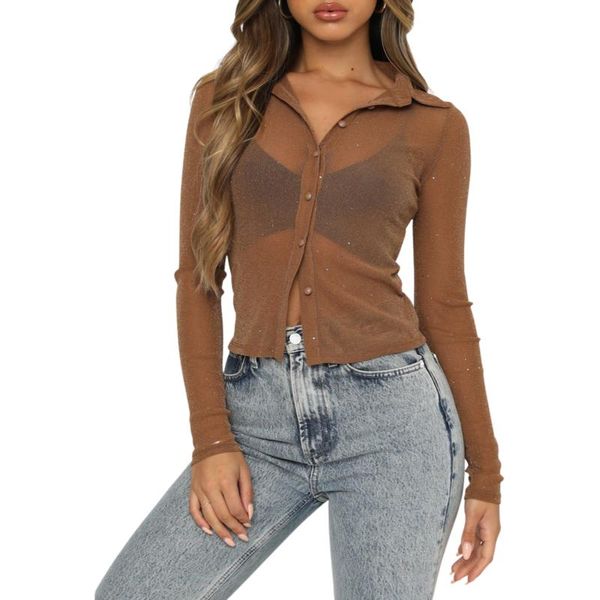 women's t-shirt see through shirts women solid color turn-down collar long sleeve blouses ladies slim fit casual, White
women's t-shirt see through shirts women solid color turn-down collar long sleeve blouses ladies slim fit casual, White