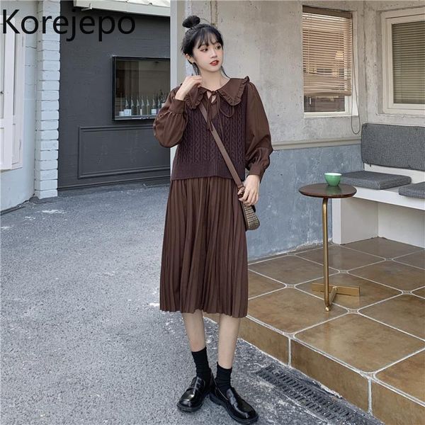 casual dresses korejepo women 2 piece set 2021 autumn korean version fashion chic doll collar tether long-sleeved pleated dress female suit, Black;gray
casual dresses korejepo women 2 piece set 2021 autumn korean version fashion chic doll collar tether long-sleeved pleated dress female suit, Black;gray
