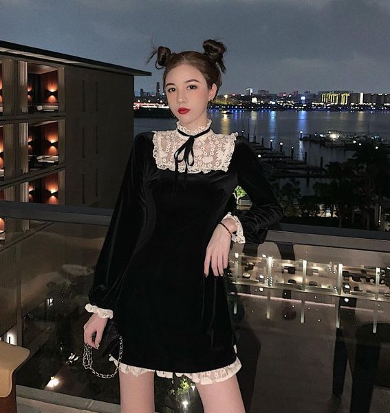 casual dresses vintage lace patchwork velvet back bandage bodycon mini-dress fashion party evening elegant autumn women's clothing, Black;gray
casual dresses vintage lace patchwork velvet back bandage bodycon mini-dress fashion party evening elegant autumn women's clothing, Black;gray