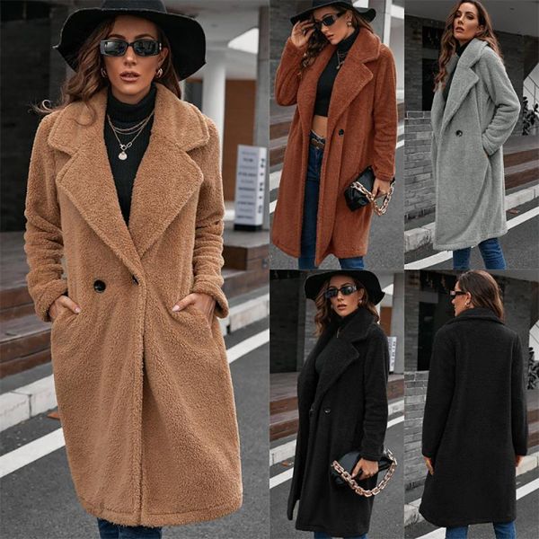 women's wool & blends winter coat fashion solid temperament commuter mid-length plush windbreaker loose lapel lamb fur overcoat, Black
women's wool & blends winter coat fashion solid temperament commuter mid-length plush windbreaker loose lapel lamb fur overcoat, Black