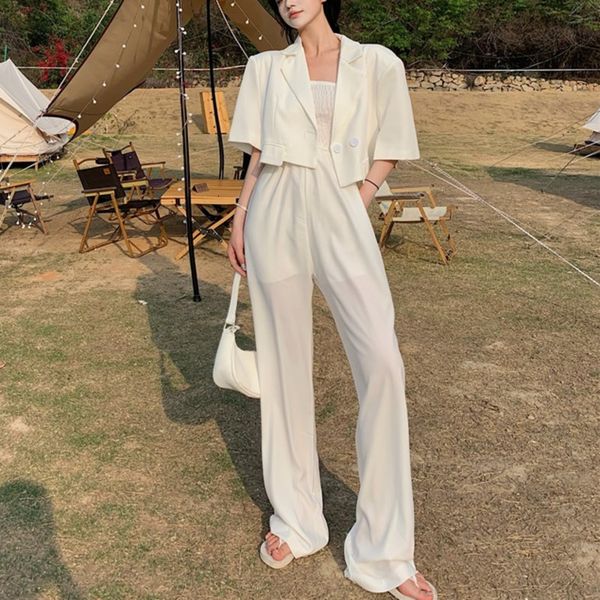 women's two piece pants set women crop half sleeve coat + wide leg suit sets streetwear 2 womens outfits b3is, White
women's two piece pants set women crop half sleeve coat + wide leg suit sets streetwear 2 womens outfits b3is, White